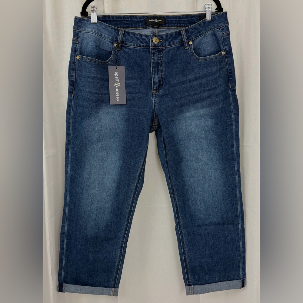 Measure & Made Ocean Indigo Rolled Crop Mid Rise Jean Size 18 (Fit Logic 2) NWT